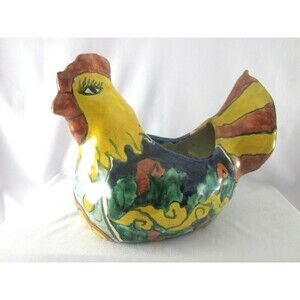 Ceramic Pottery Colorful Chicken Planter Hecho En Mexico Amora